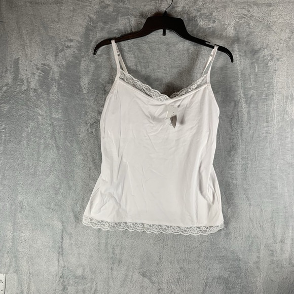 Charter Club Intimates Women's Tank Top L Camisole Lace Trim White Strap Y2K NWT - Picture 1 of 10